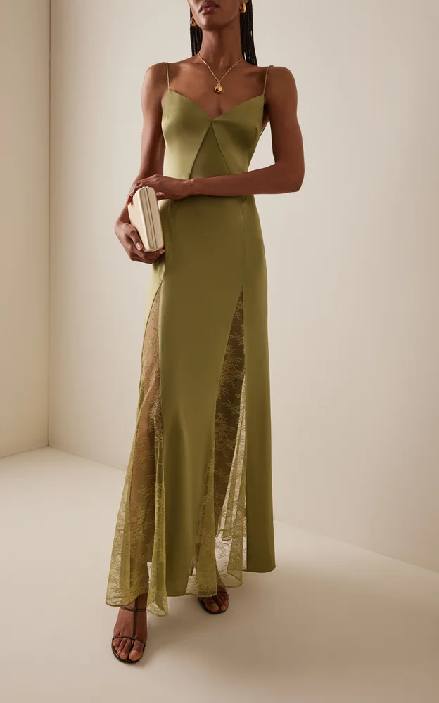Exclusive Trinity Lace-Inset Silk Maxi Slip Dress