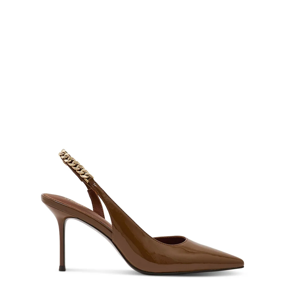 Lucia Chain Detail Patent Leather Slingback Pumps