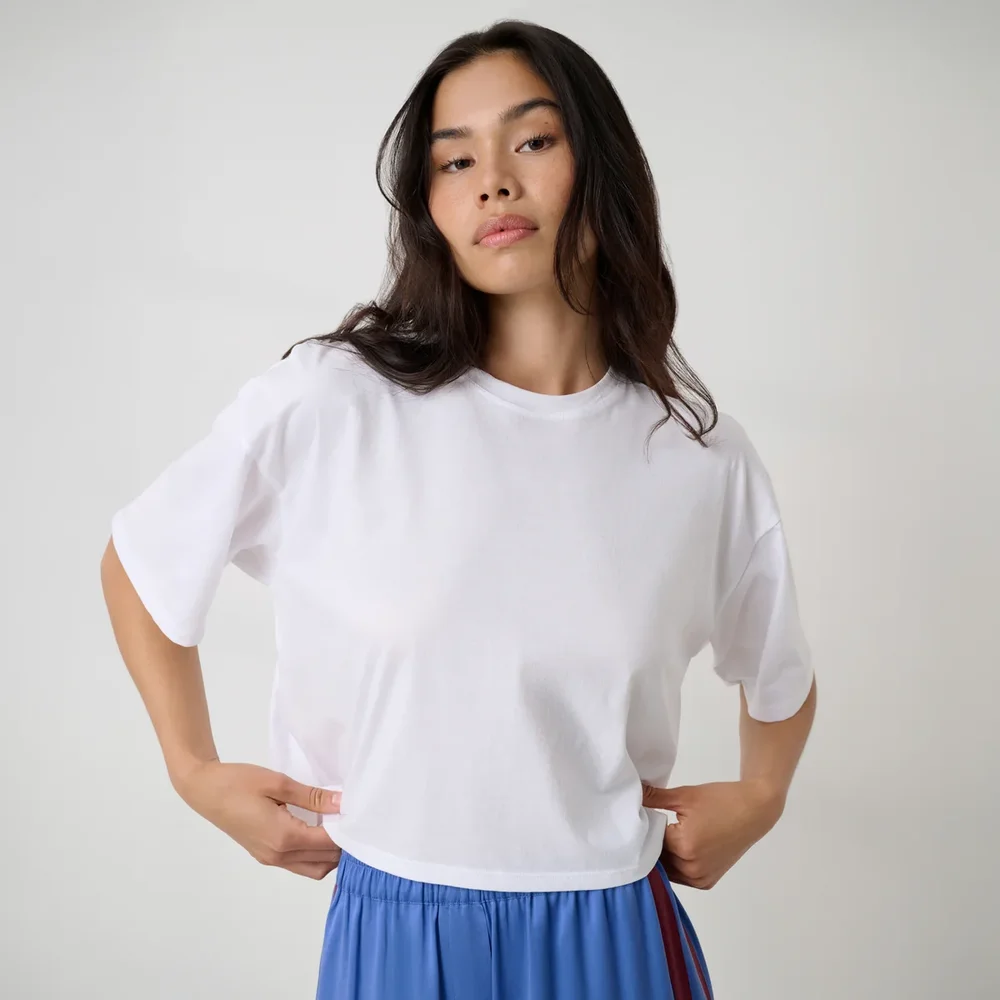Pima Cotton Pique Cropped Boxy Tee - Dusk Blue