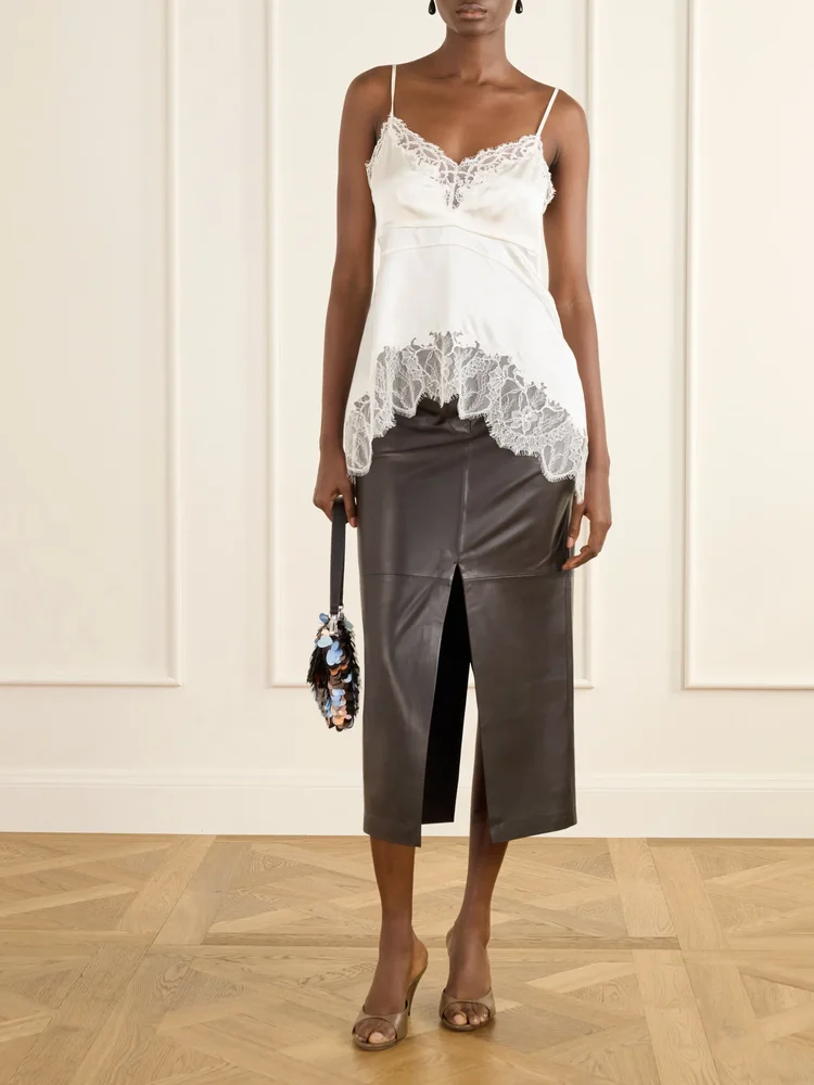Lina lace-trimmed silk-blend tank