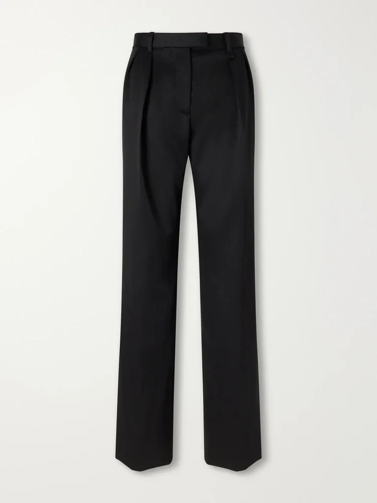 Pleated wool-blend high-rise straight-leg pants
