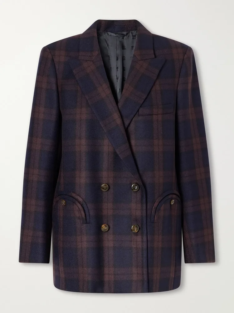 Everynight checked double-breasted wool blazer