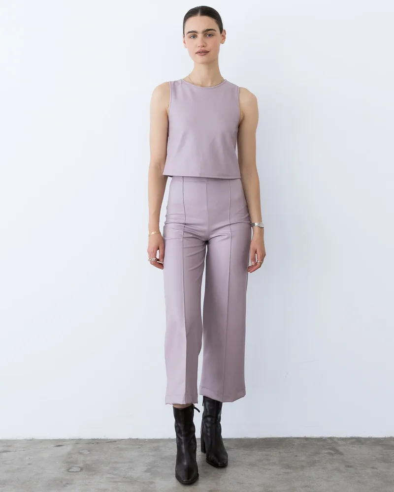 Lilac Vegan Leather Cropped Straight Leg Pant