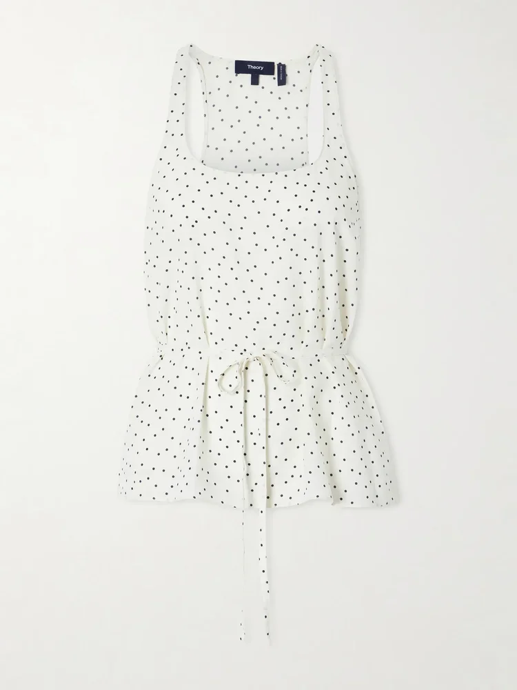 Belted halterneck polka-dot tank