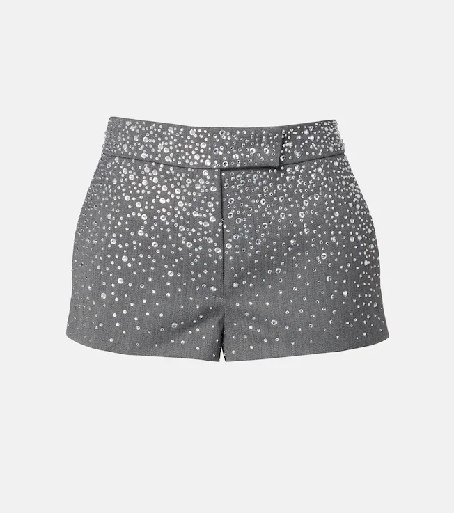 Low-rise crystal-embellished micro shorts