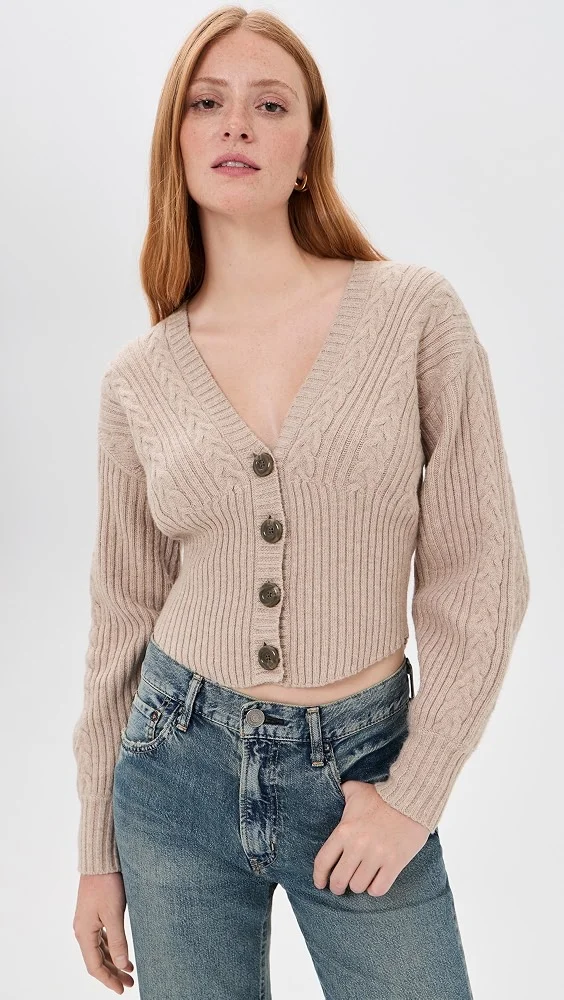Hail V Neck Cable Cardigan