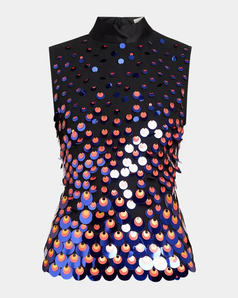 Degrade Embellished Silk Plisse Tank Top