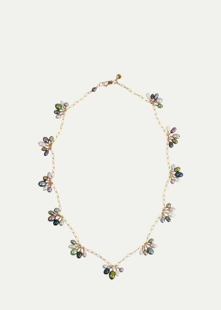 Fringe Necklace with Multicolor Pearls, 17"L
