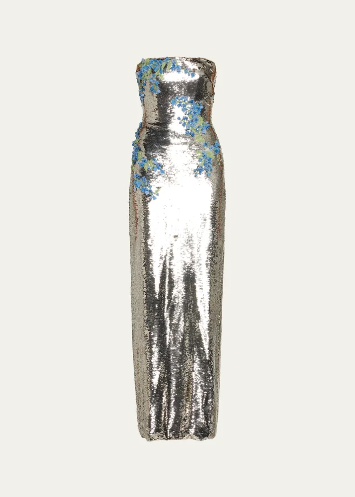 Textured Strapless Column Gown