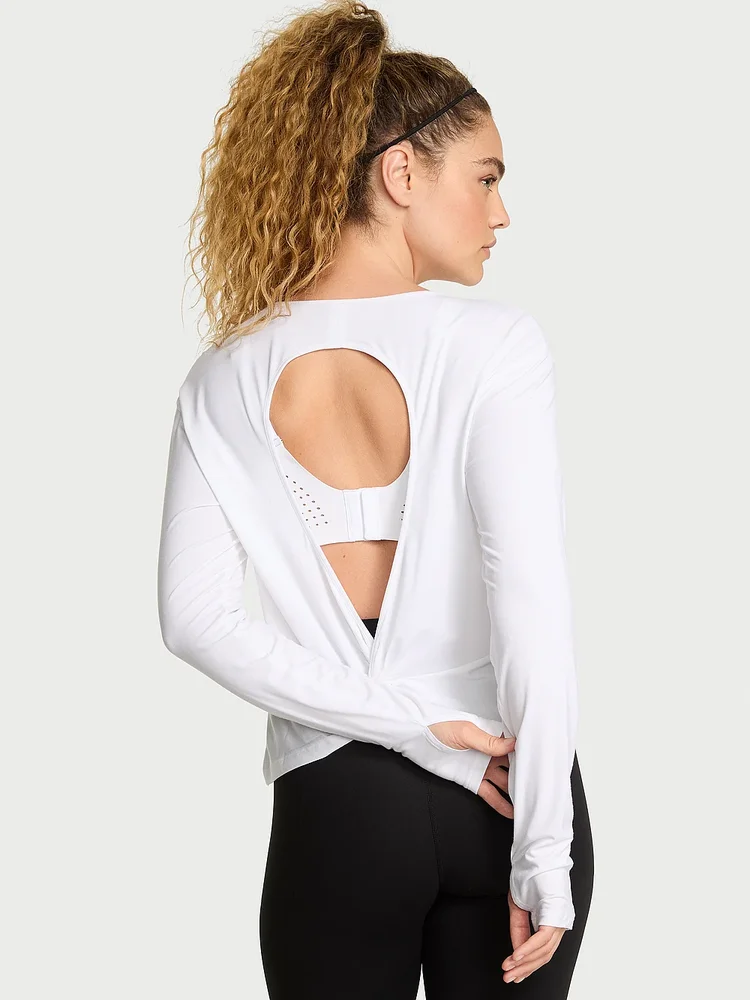 VSX Drapey Knit Long-Sleeve Open-Back Tee