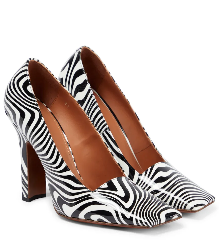 Boomerang zebra-print leather pumps