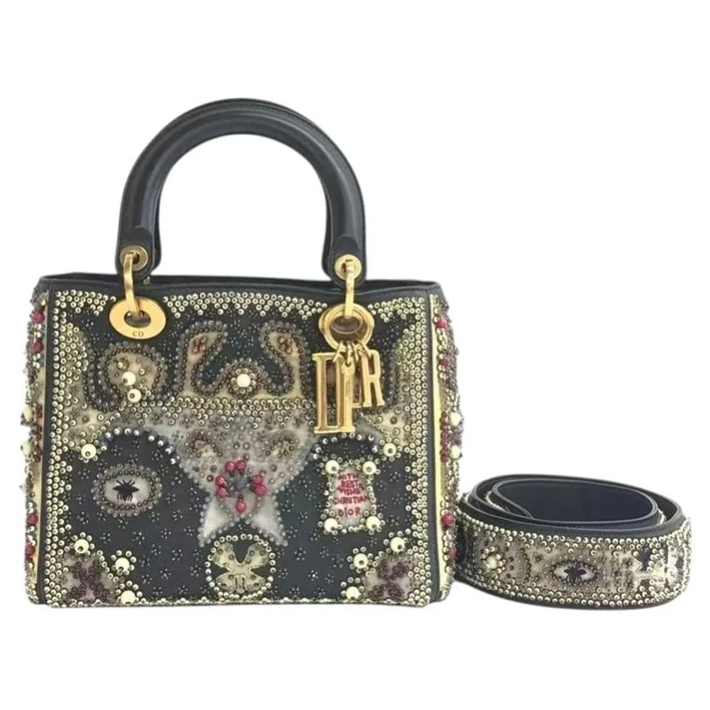 Pre-Owned Excellent Multicolor Beaded Leather and Fabric Medium Lady Dior