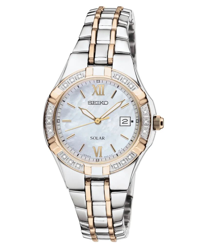 Watch, Women's Solar Diamond Accent Two Tone Stainless Steel Bracelet 27mm SUT068