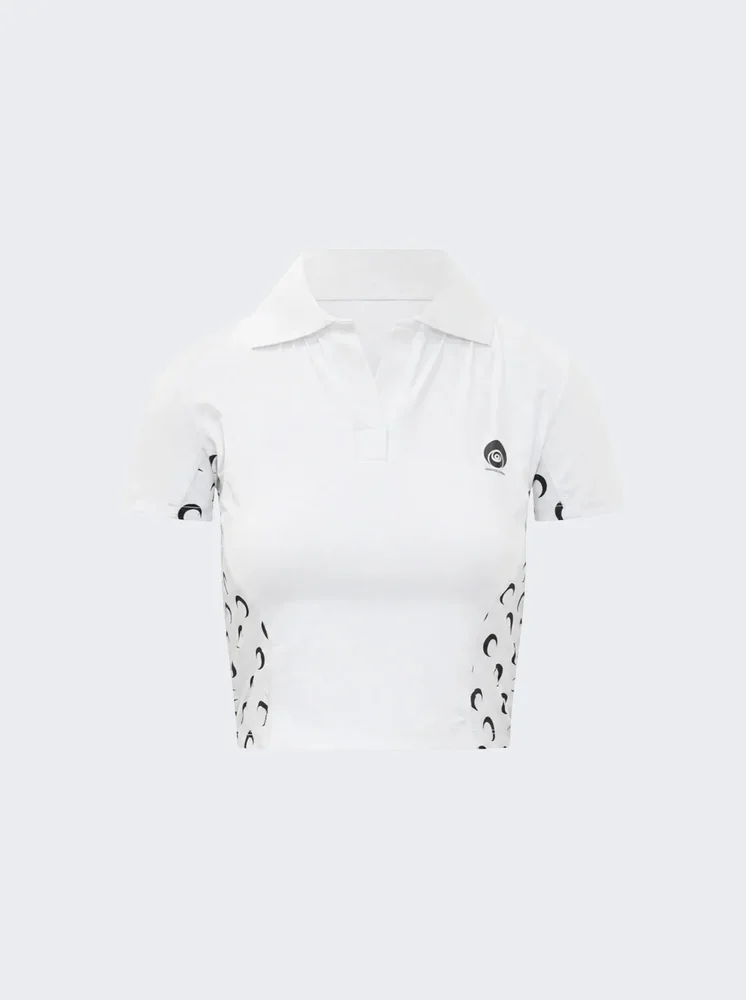 Athleisure Polo Top With Moon Inserts OPTICAL WHITE