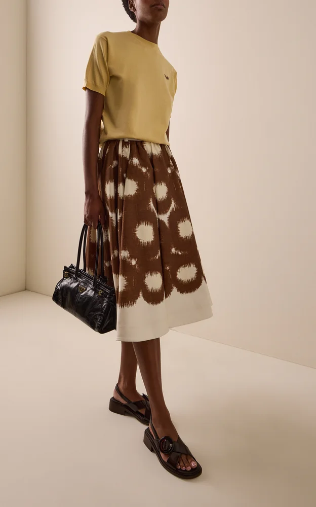 Pleated Printed Cotton-Canvas Midi Skirt