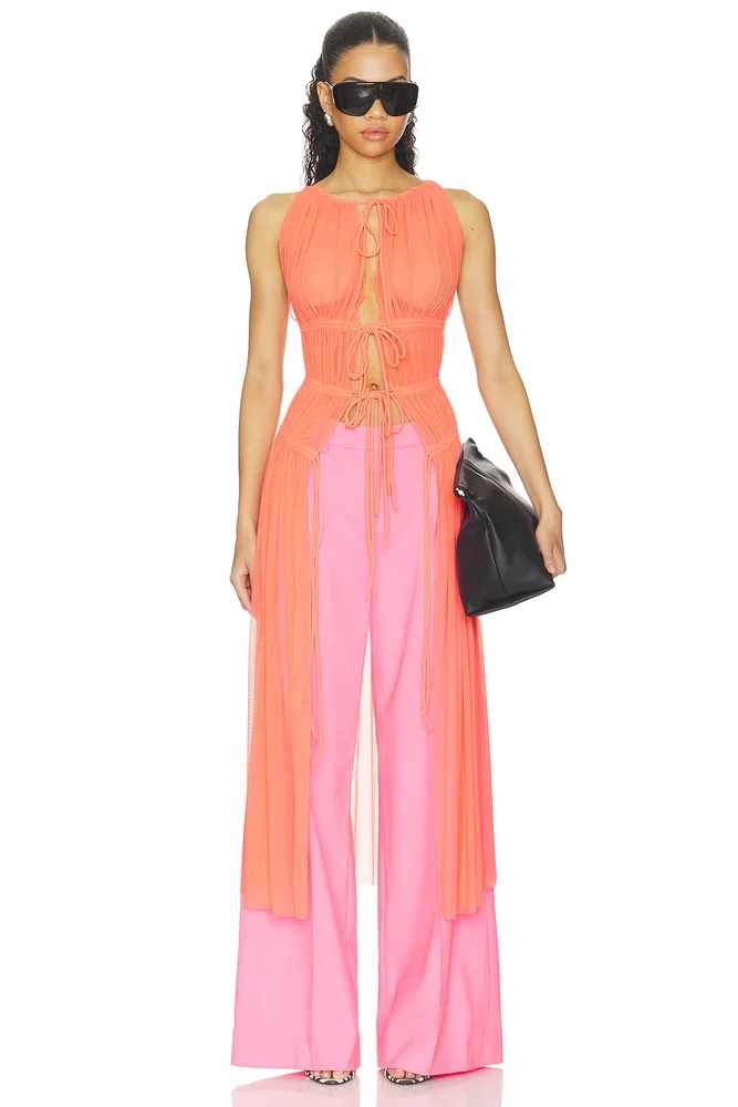 Ruched Halter Neck Mesh Top