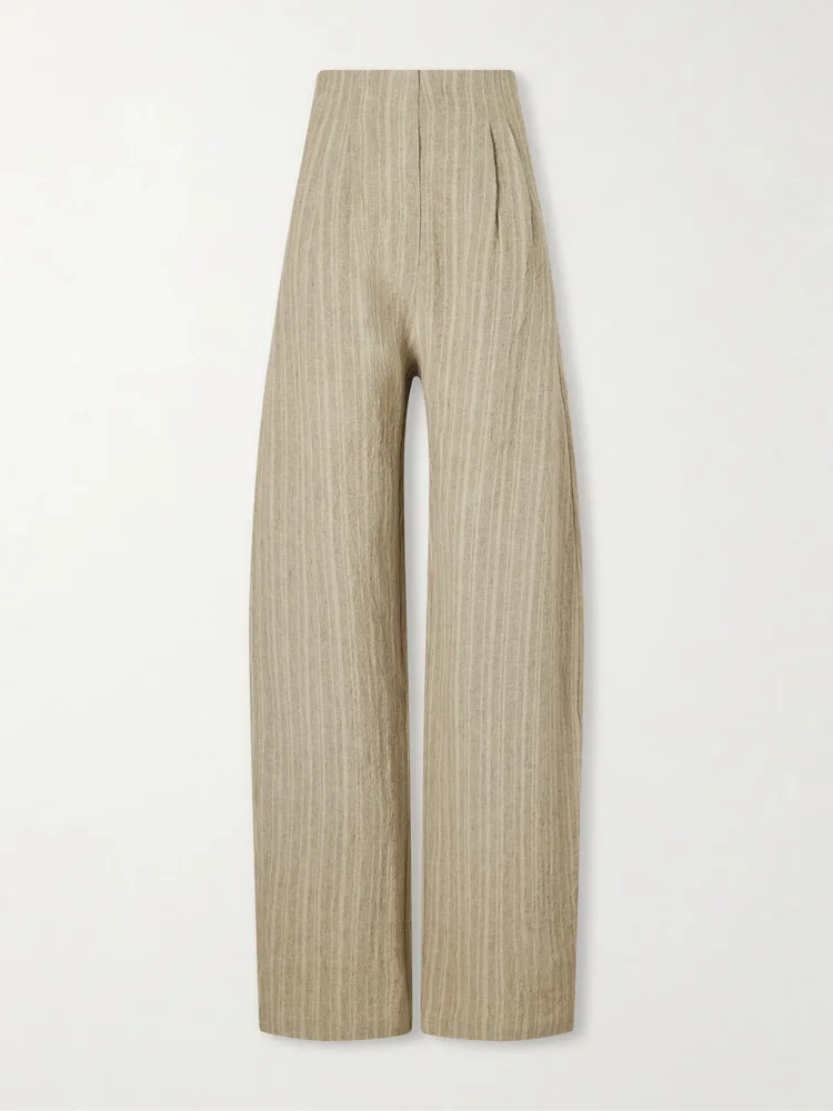 Camila pleated striped linen wide-leg pants