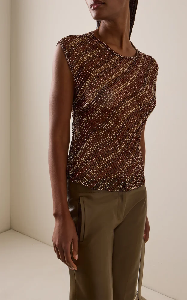 Beaded Open-Knit Tank Top