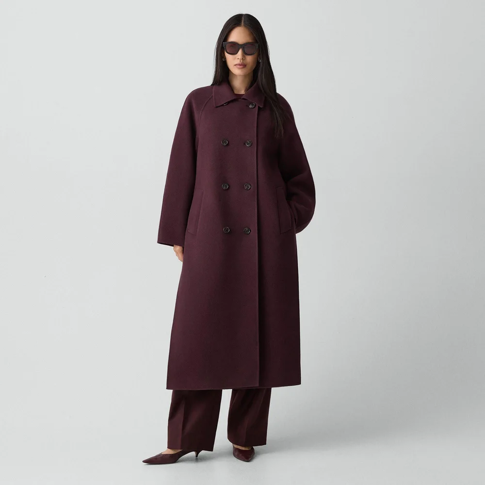 Textured Wool-Cashmere Long Double-Breasted Coat