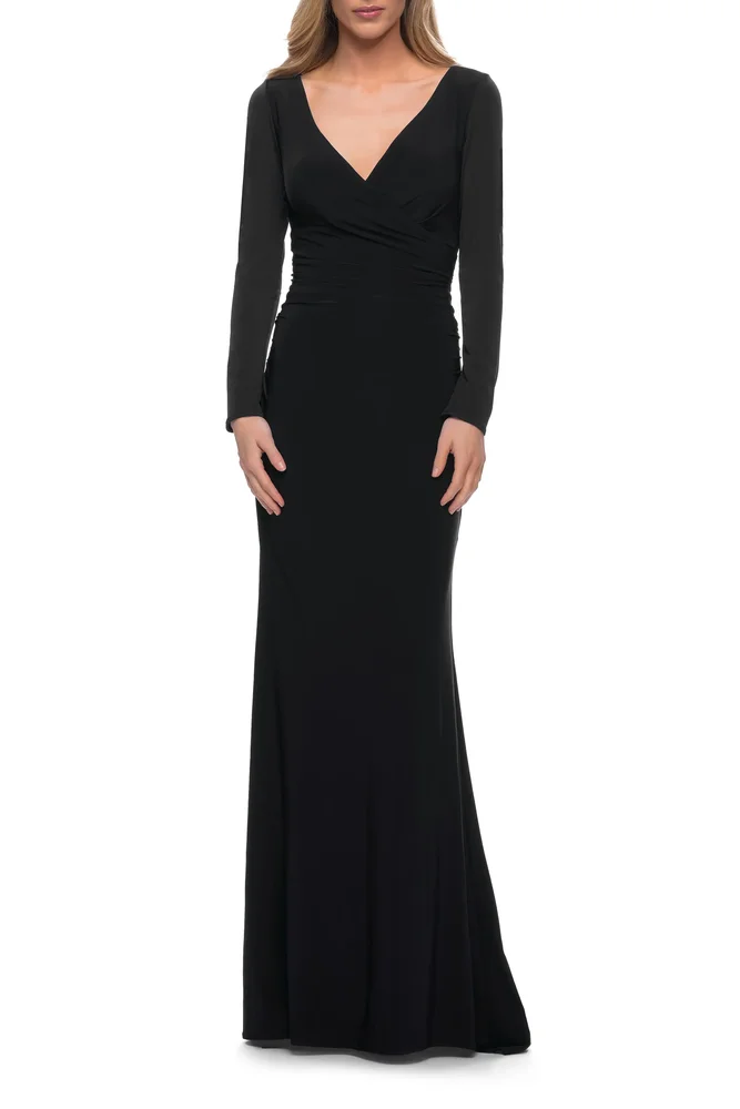 Long Sleeve Jersey Evening Dress with Ruching