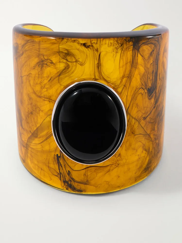 Nera rhodium-plated, onyx and resin cuff