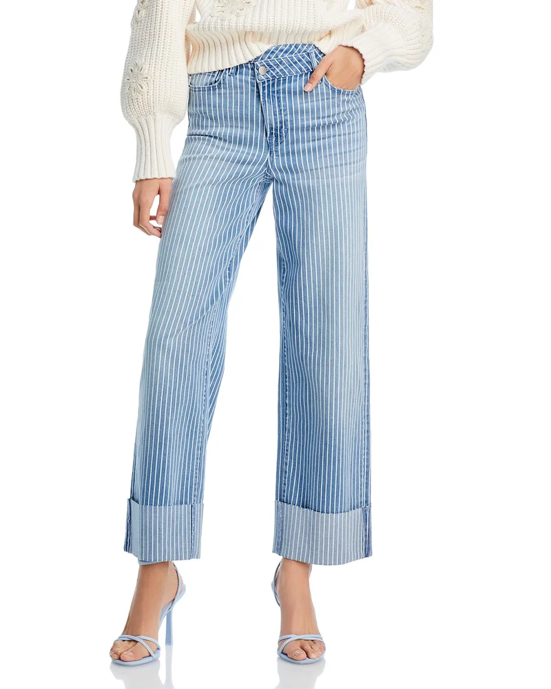 Striped Cuffed Dad Jeans in Medium Wash