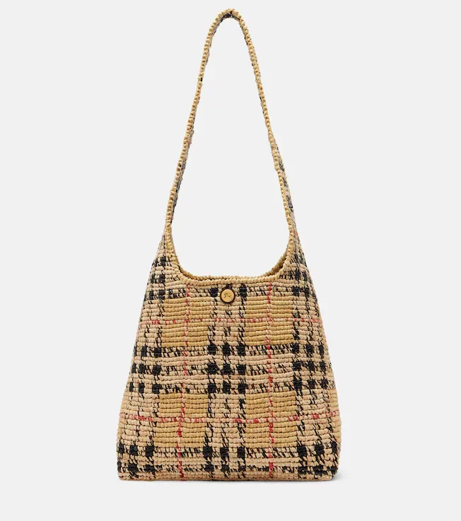 Check Medium raffia tote bag