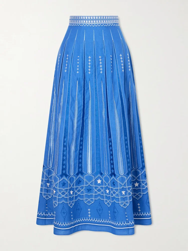 Camille embroidered linen and cotton-blend midi skirt