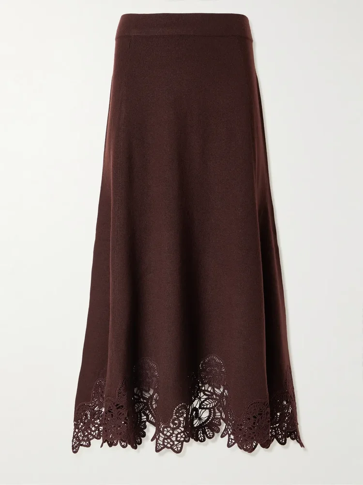 valiant lace trimmed wool midi skirt