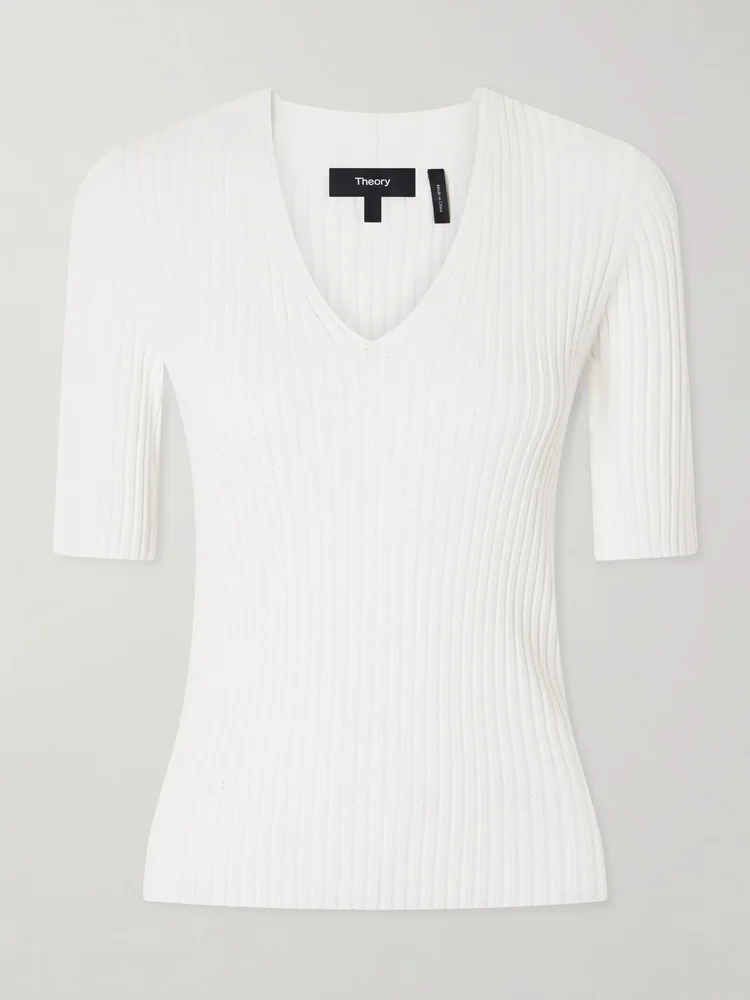 Pointelle-knit crepe T-shirt