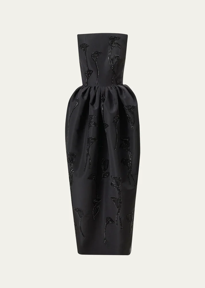 Silk Embellished Strapless Gown