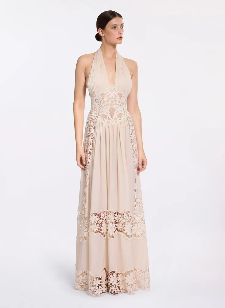 Silk & Macramé Long Dress