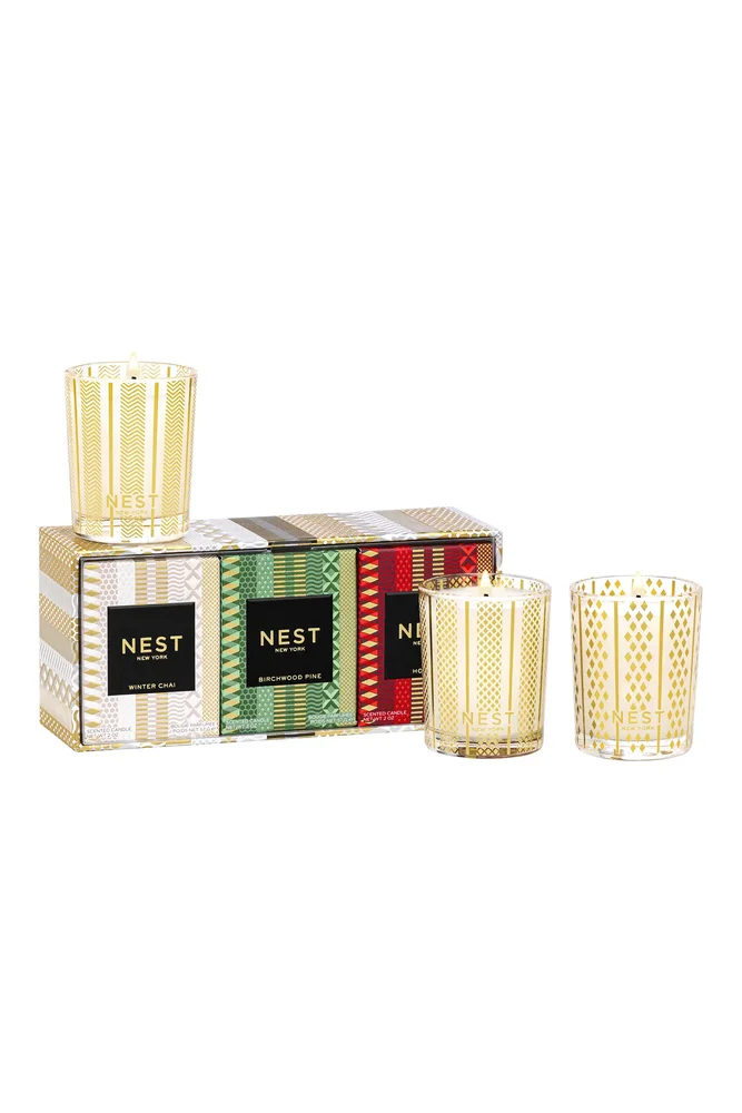 Holiday Birchwood Pine & Winter Chai Votive Candle Trio