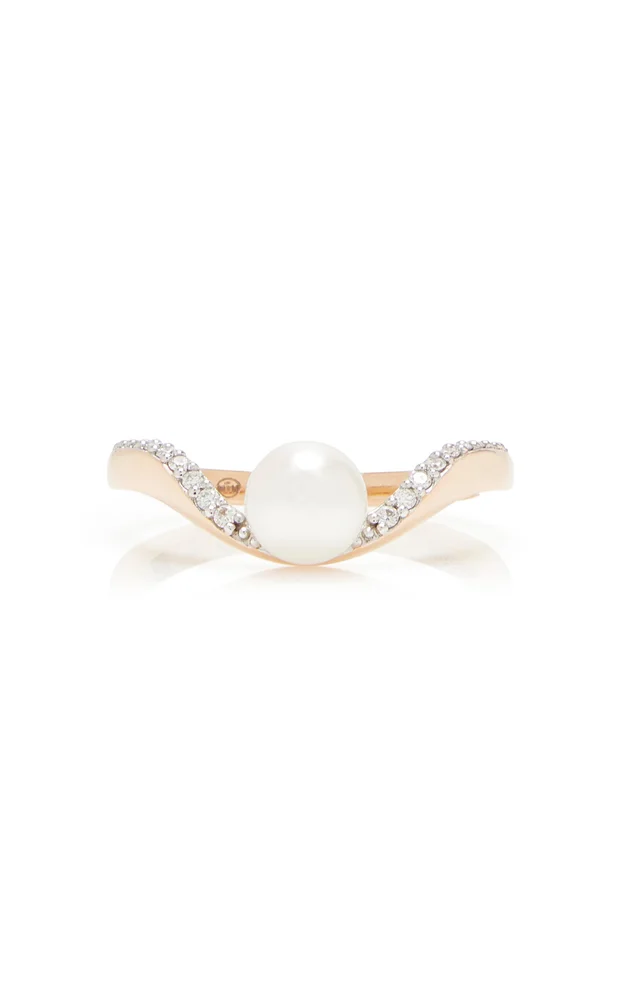 Halo 18K Rose Gold Pearl, Diamond Ring