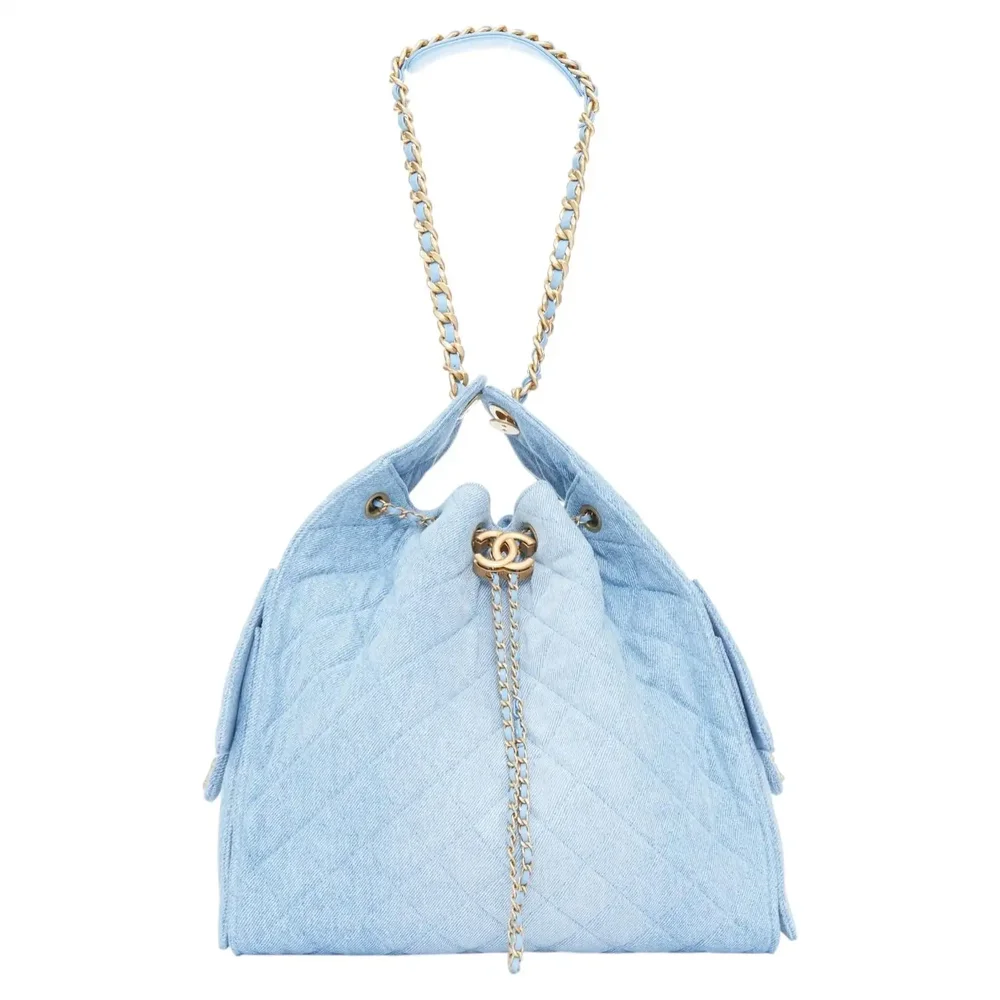 Pre-Owned Runway 25 Small Hobo Bag Washed Denim Gold Hardware