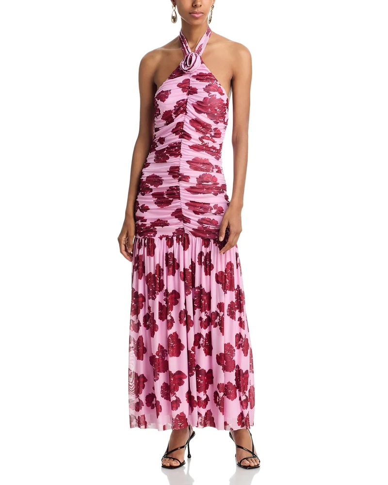 Floral Mesh Rosette Guest of Maxi Dress