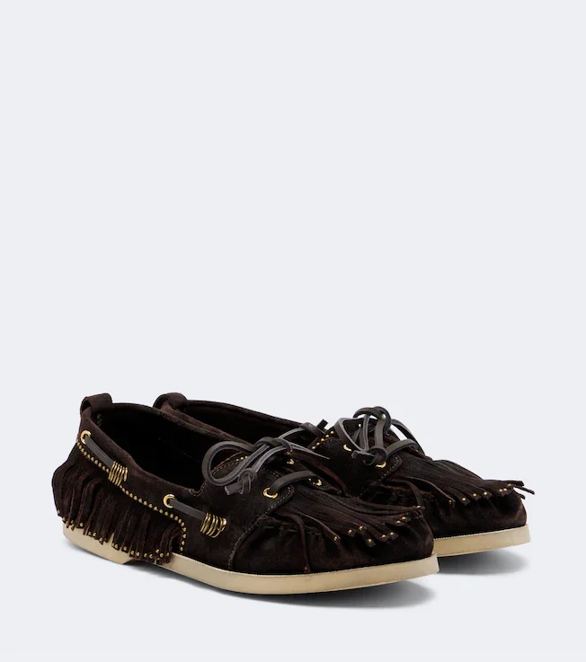 Embellished suede boat shoes