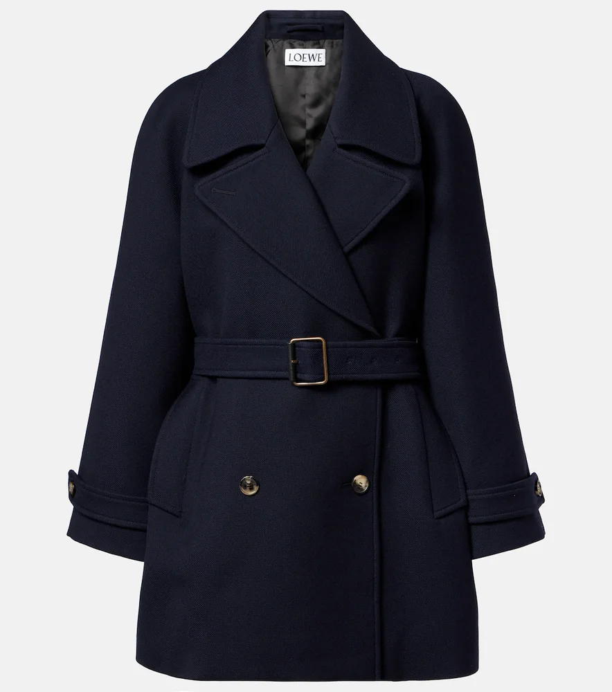 Belted double-breasted wool coat