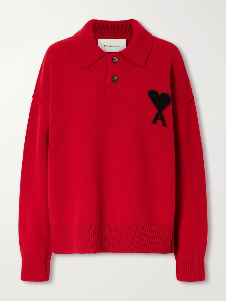 Virgin wool-intarsia polo sweater