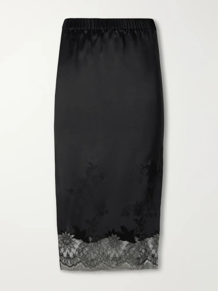 Lace-trimmed silk-satin skirt
