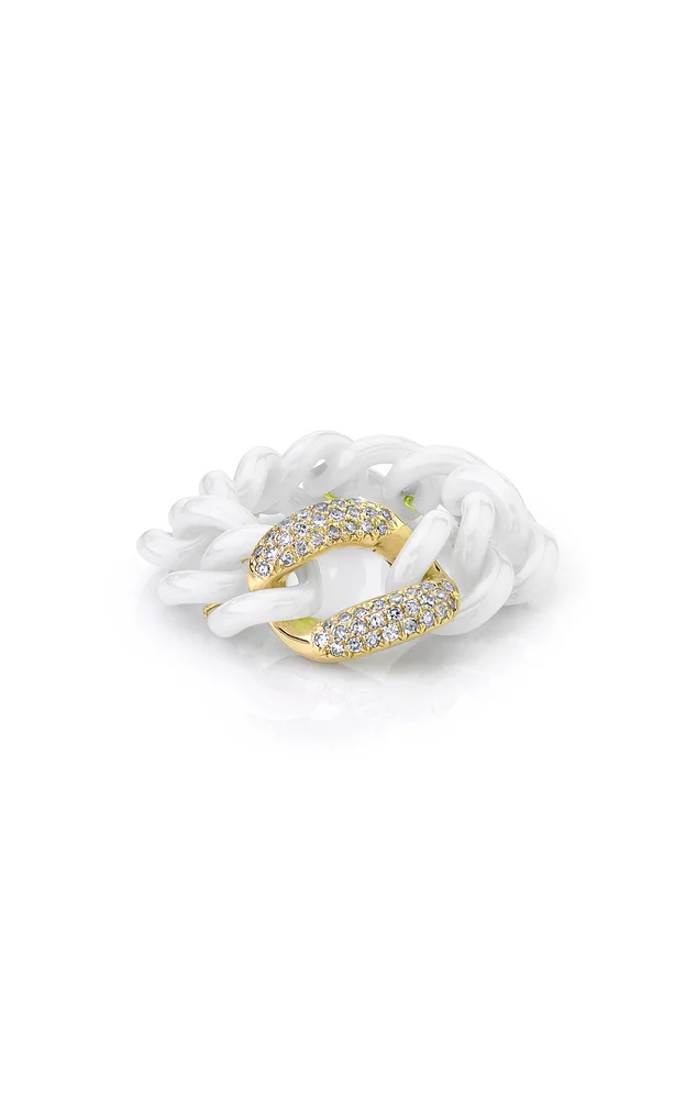18K Yellow Gold Pave Ceramic Medium Link Ring