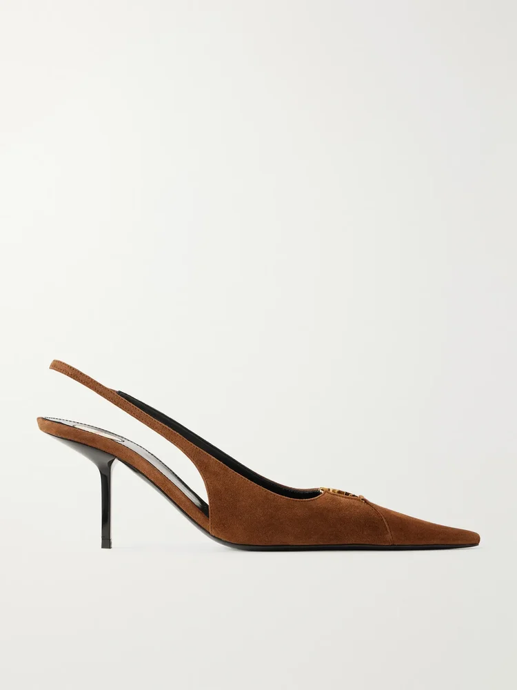 Babylone Cassandre-embellished suede slingback pumps