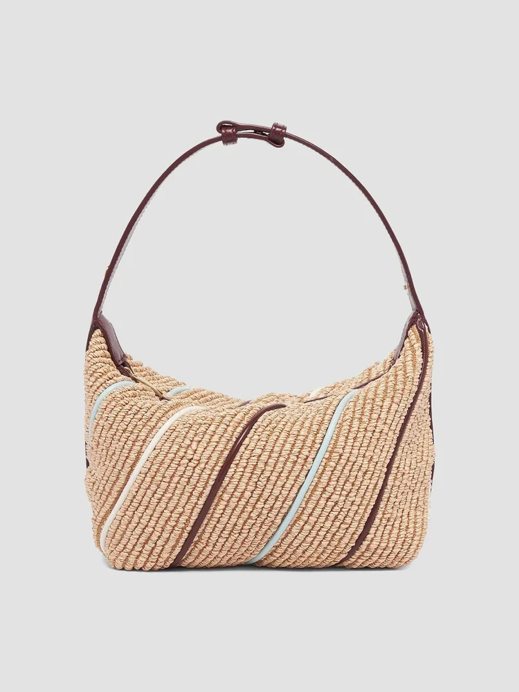 Wallace Leather-Striped Raffia Shoulder Bag