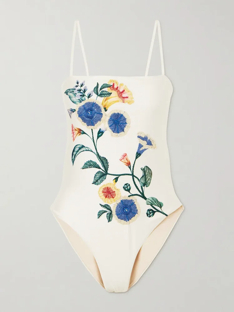 Durazno Brisa floral-embroidered recycled swimsuit