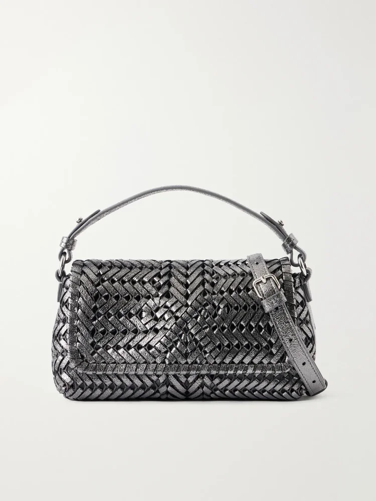 The Neeson New metallic woven leather top-handle bag