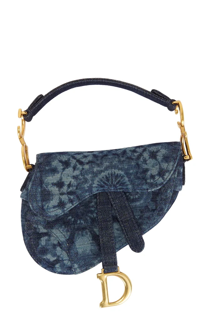 Dior Kaleidoscopic Tie Dye Denim Mini Saddle Bag, Blue