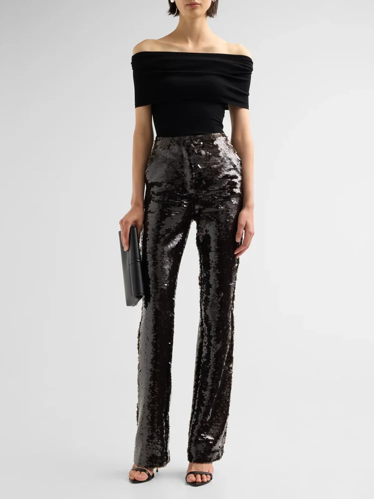 Sequin High-Rise Flared Pants