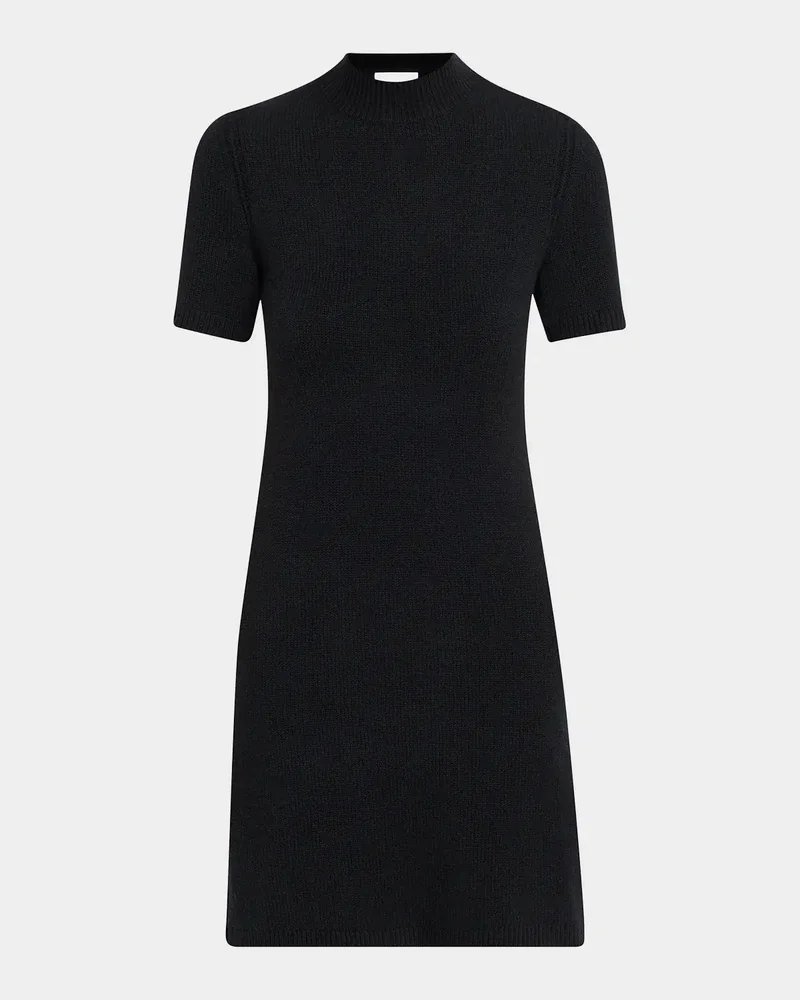 Cassidy Short-Sleeve Cashmere Button-Shoulder Mini Dress