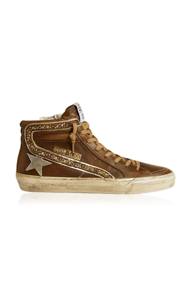 Slide Embellished Leather Sneakers