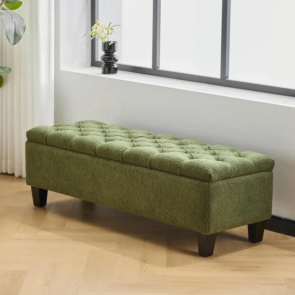 Drayton 51" Wide Boucle Storage Ottoman Bench with Button Tufted Lid